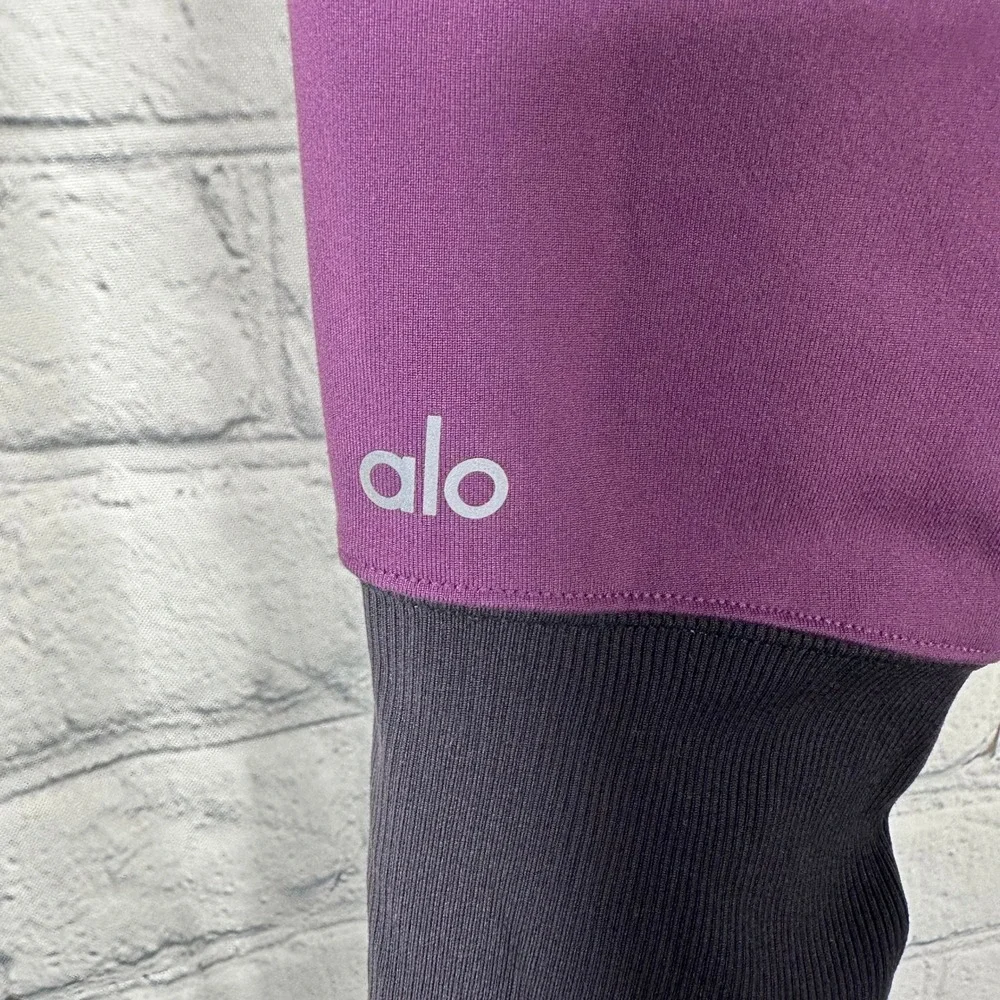 Alo Yoga Goddess Leggings Purple Black High Waist Ribbed Stirrup Size Small